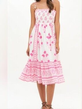Oliphant Sun Dress Midi Pink Raspberry Block Print Jaipur
